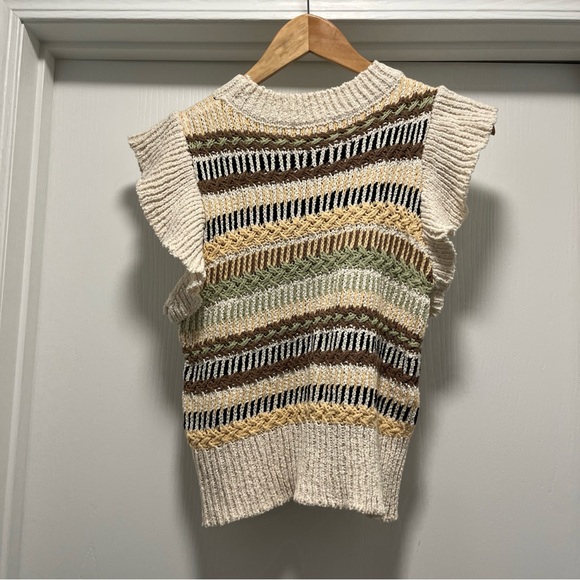 Elan Womens XS Pullover Sweater Top Ruffle Sleeveless Stripe Pullover - Picture 2 of 10